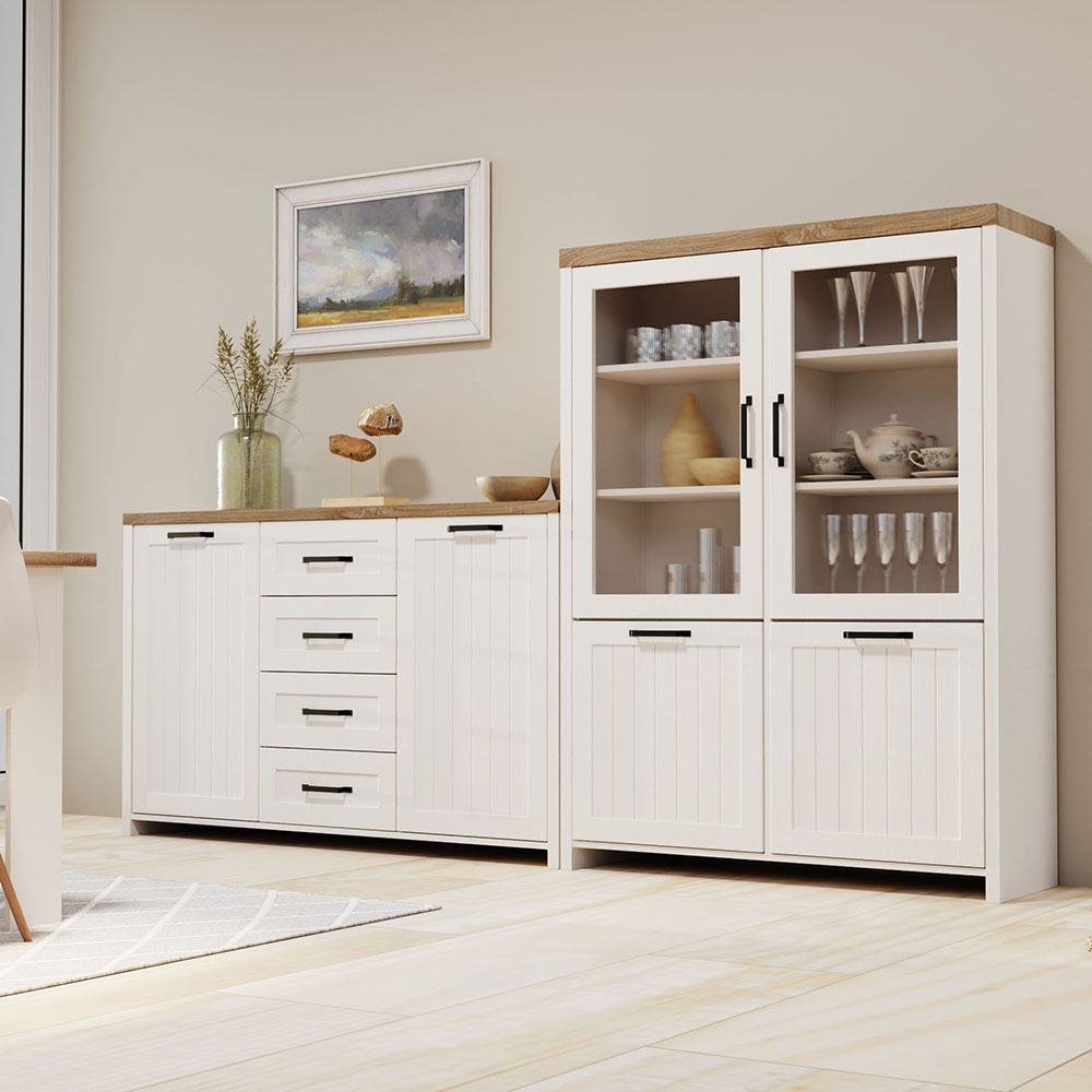 Bιτρίνα VERNE Δίφυλλη  114.8x37.2x153cm Λευκό-Φυσικός Δρυς AlphaB2B |  Συνθέσεις σαλονιού στο espiti Bιτρίνα VERNE Δίφυλλη  114.8x37.2x153cm Λευκό-Φυσικός Δρυς AlphaB2B |  Συνθέσεις σαλονιού στο espiti