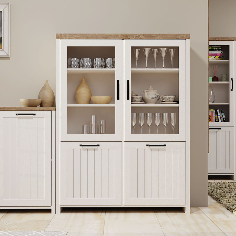 Bιτρίνα VERNE Δίφυλλη  114.8x37.2x153cm Λευκό-Φυσικός Δρυς AlphaB2B |  Συνθέσεις σαλονιού στο espiti Bιτρίνα VERNE Δίφυλλη  114.8x37.2x153cm Λευκό-Φυσικός Δρυς AlphaB2B |  Συνθέσεις σαλονιού στο espiti