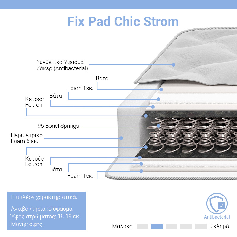 Στρώμα Fix Pad Chic Strom μονής όψης 18-19cm 140x190εκ |  Στρώματα Ύπνου στο espiti Στρώμα Fix Pad Chic Strom μονής όψης 18-19cm 140x190εκ |  Στρώματα Ύπνου στο espiti