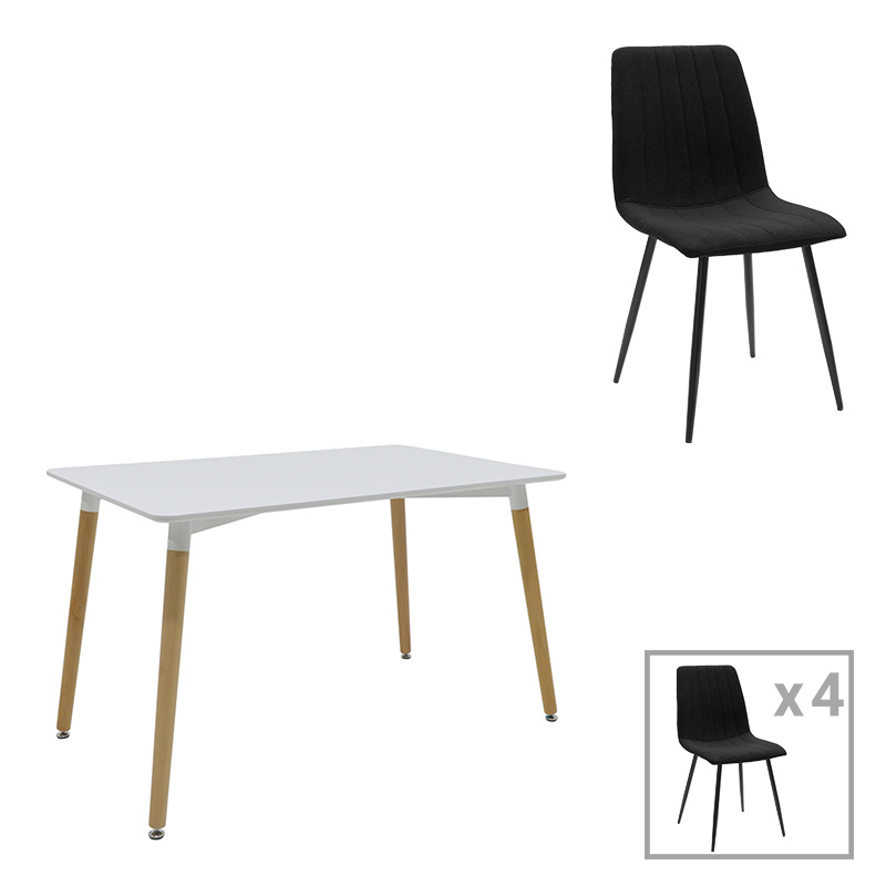 Τραπεζαρία Natali-Noor pakoworld σετ 5τεμ  MDF λευκό-μαύρο-πόδια φυσικό 120x80x76εκ |  Σετ τραπεζαρίες στο espiti Τραπεζαρία Natali-Noor pakoworld σετ 5τεμ  MDF λευκό-μαύρο-πόδια φυσικό 120x80x76εκ |  Σετ τραπεζαρίες στο espiti