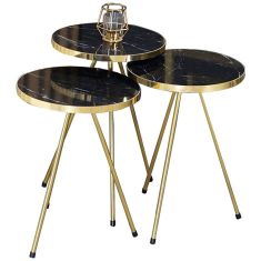 Βοηθητικά τραπέζια Weber pakoworld σετ 3τεμ μαύρο μαρμάρου-χρυσό |  Τραπεζάκια βοηθητικά στο espiti