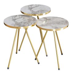 Βοηθητικά τραπέζια Weber pakoworld σετ 3τεμ λευκό γκρι μαρμάρου-χρυσό |  Τραπεζάκια βοηθητικά στο espiti