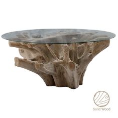 Τραπέζι σαλονιού Balance pakoworld γυαλί 6mm tempered-χειροποίητo teak ξύλο φυσικό 100x100x46εκ |  Τραπεζάκια σαλονιού στο espiti