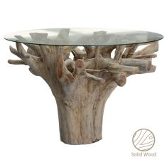 Τραπέζι Kolson pakoworld γυαλί 6mm tempered-χειροποίητo μασίφ ξύλο φυσικό 110x110x76εκ |  Τραπέζια στο espiti