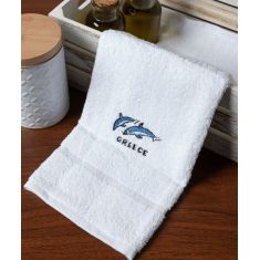 Δωδεκάδα πετσέτες χεριών (30cm x 50cm) λευκό με δελφίνια GREECE 6978000004867 SilkFashion |  Πετσέτες Κουζίνας στο espiti