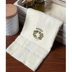 Δωδεκάδα πετσέτες χεριών (30cm x 50cm) ivory με στεφάνι ΡΟΔΟΣ 6978000004844 SilkFashion |  Πετσέτες Κουζίνας στο espiti