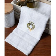 Δωδεκάδα πετσέτες χεριών (30cm x 50cm) λευκό με στεφάνι ΡΟΔΟΣ 6978000004845 SilkFashion |  Πετσέτες Κουζίνας στο espiti