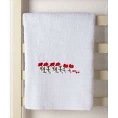 Δωδεκάδα πετσέτες χεριών (30cm x 50cm) λευκό με κόκκινο λουλούδι 6978000004836 SilkFashion |  Σετ Πετσέτες στο espiti