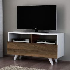 Έπιπλο τηλεόρασης Novela Megapap από μελαμίνη χρώμα λευκό - καρυδί 90x29,5x50εκ. |  Έπιπλα τηλεόρασης στο espiti