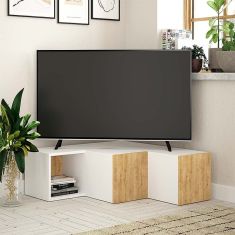 Έπιπλο τηλεόρασης γωνιακό Compact Megapap μελαμίνης χρώμα λευκό - φυσικό οξιάς 94,2x90,6x31,4εκ. |  Έπιπλα τηλεόρασης στο espiti