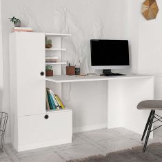 Γραφείο εργασίας Domingo Megapap από μελαμίνη χρώμα λευκό 149,5x60x120εκ. |  Γραφεία στο espiti