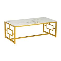 Τραπέζι σαλονιού Eccento pakoworld χρυσό-επιφάνεια λευκό μαρμάρου 8mm 120x60x44εκ |  Επιπλα στο espiti