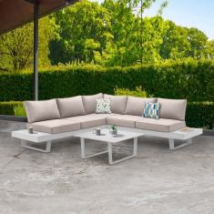 Σαλόνι κήπου γωνιακό Lyra Megapap σετ 3 τμχ μέταλλο - ξύλο χρώμα λευκό |  Σαλόνια κήπου στο espiti