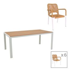 Τραπεζαρία Nares-Norture B σετ 7τεμ pakoworld λευκό αλουμίνιο και plywood σε φυσική απόχρωση 180x90x72.5εκ |  Επιπλα στο espiti
