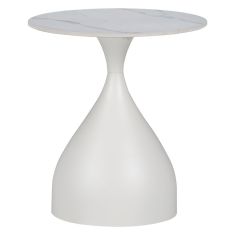 Βοηθητικό τραπέζι Kirkene Inart sintered stone σε απόχρωση λευκό μαρμάρου με λευκό μέταλλο Φ50x50εκ |  Τραπεζάκια βοηθητικά στο espiti