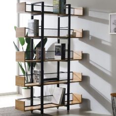 Βιβλιοθήκη Musha pakoworld μέταλλο μαύρο με oak απόχρωση 120x22x185εκ |  Βιβλιοθήκες στο espiti