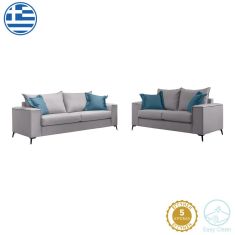Σετ σαλονιού 2τεμ Verona pakoworld ανοιχτό γκρι ύφασμα με μαξιλάρια σε μπλε απόχρωση |  Κατόπιν Παραγγελίας στο espiti
