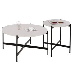 ΣΕΤ 2ΤΜΧ ΤΡΑΠΕΖΙΑ ΣΑΛΟΝΙΟΥ RONDA HM21089.04 MDF ΛΕΥΚΟ ΜΑΡΜΑΡΟ Φ80εκ & Φ50εκ |  Τραπέζια στο espiti