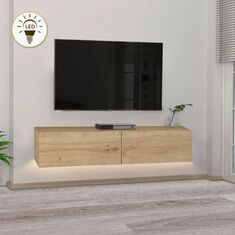 Έπιπλο τηλεόρασης επιτοίχιο Aristo Megapap από μελαμίνη με LED χρώμα sapphire oak 135x31,6x25εκ. |  Έπιπλα τηλεόρασης στο espiti