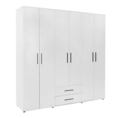 Ντουλάπα ρούχων Bianco Megapap εξάφυλλη με συρτάρια χρώμα λευκό 206x52x213εκ. |  Ντουλάπες ρούχων στο espiti