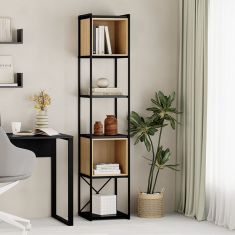 Βιβλιοθήκη Vale Mini Megapap χρώμα silky black - sapphire oak 36,2x39x179εκ. |  Βιβλιοθήκες στο espiti