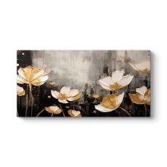 Πίνακας σε καμβά "Gold Flowers" Megapap ψηφιακής εκτύπωσης 80x40x3εκ. |  Πίνακες στο espiti