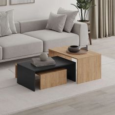 Τραπεζάκι σαλονιού σετ 3 τμχ. Kanta Megapap χρώμα sapphire oak - silky black 80x50x40,5εκ. |  Τραπεζάκια σαλονιού στο espiti