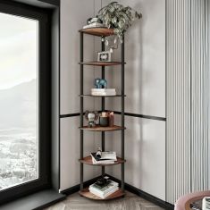 Βιβλιοθήκη γωνιακή Kedy II Megapap χρώμα μαύρο - καρυδί 34x34x173εκ. |  Βιβλιοθήκες στο espiti