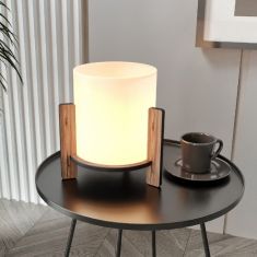 Φωτιστικό επιτραπέζιο Pine Megapap E27 Mdf - ύφασμα Pvc χρώμα καρυδί - κρεμ Ø20x20εκ. |  Επιτραπέζια στο espiti
