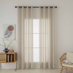 Beauty Home Κουρτίνα γάζα μονόχρωμη με 8 μεταλλικούς κρίκους Fit Art 8447 140x270 Μπεζ       |  Ετοιμες κουρτίνες με σχέδιο στο espiti