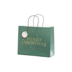 Beauty Home ΧΑΡΤΙΝΗ ΤΣΑΝΤΑ MERRY CHRISTMAS ΠΡΑΣΙΝΗ  32.5×26.5×11.5cm       |  Χριστουγεννιάτικα Διακοσμητικά στο espiti