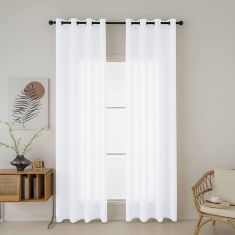 Beauty Home Κουρτίνα γάζα μονόχρωμη με 8 μεταλλικούς κρίκους Fit Art 8447 140x270 Λευκό       |  Ετοιμες κουρτίνες με σχέδιο στο espiti