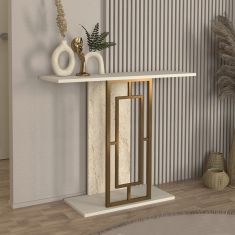 Κονσόλα Alderas Megapap χρώμα λευκό - travertine - χρυσό 90x29,6x76,8εκ. |  Συρταριέρες -Κονσόλες στο espiti