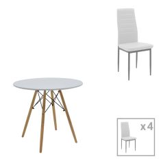Τραπεζαρία Julita-Parker pakoworld σετ 5τεμ MDF λευκό-πόδια φυσικό Φ80x73εκ |  Σετ τραπεζαρίες στο espiti