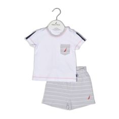 Nautica Des.15 Σετ T-Shirt & Shorts Jersey Organic Γκρι Ριγέ 74cm |  Βρεφικά Σετ κούνιας στο espiti