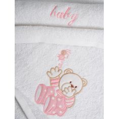 Σετ πετσέτες κεντητές Bear 04 White/Pink Sunshinehome |  Σετ Πετσέτες στο espiti