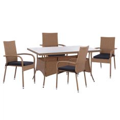 ΣΕΤ ΤΡΑΠΕΖΑΡΙΑΣ 5ΤΜΧ ΤΡΑΠ. 150Χ90 & ΠΟΛΥΘΡΟΝΕΣ WICKER RATTAN ΜΠΕΖ ΚΑΦΕ HM11713.02 |  Σετ τραπεζαρία κήπου στο espiti
