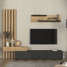 Σύνθεση τηλεόρασης Rosaline Megapap χρώμα ανθρακί - sepet oak 233x31,3x196,8εκ. |  Συνθέσεις σαλονιού στο espiti