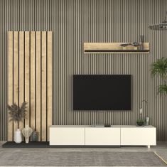 Σύνθεση τηλεόρασης Nagini Megapap χρώμα ivory - sapphire oak - ανθρακί 260x39,4x203,6εκ. |  Συνθέσεις σαλονιού στο espiti