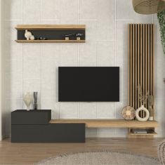Σύνθεση τηλεόρασης Dumont Megapap χρώμα ανθρακί - sepet oak 240x36,8x200εκ. |  Συνθέσεις σαλονιού στο espiti