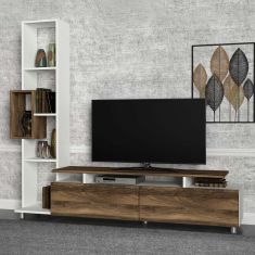 Σύνθεση τηλεόρασης Tulip Megapap χρώμα λευκό - καρυδί 160x29,5x160εκ. |  Έπιπλα τηλεόρασης στο espiti