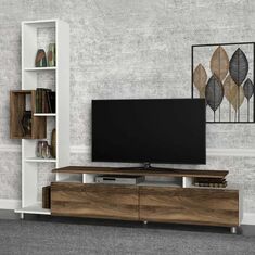 Σύνθεση τηλεόρασης Tulip Megapap χρώμα λευκό - καρυδί 160x29,5x160εκ. |  Έπιπλα τηλεόρασης στο espiti