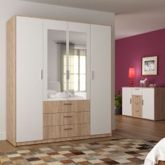 Ντουλάπα Τετράφυλλη Rico Λευκή-Sonoma 180x62x206cm AlphaB2B |  Ντουλάπες ρούχων στο espiti
