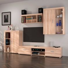 Σύνθεση Τηλεόρασης DAMIS Sonoma με MDF λεπτομέρειες 328x45x210εκ AlphaB2B |  Έπιπλα τηλεόρασης στο espiti