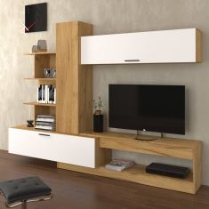 Σύνθεση Τηλεόρασης OMELA 260x42x193εκ Χρυσός Δρύς Με Λευκό AlphaB2B |  Έπιπλα τηλεόρασης στο espiti