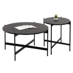 ΣΕΤ 2ΤΜΧ ΤΡΑΠΕΖΙΑ ΣΑΛΟΝΙΟΥ RONDA HM21089 MDF ΜΑΥΡΟ ΜΑΡΜΑΡΟ Φ80εκ & Φ50εκ |  Τραπέζια στο espiti