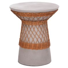 ΒΟΗΘΗΤΙΚΟ ΤΡΑΠΕΖΙ ΣΤΡΟΓΓΥΛΟ DELIA HM18167.03 FIBER CEMENT ΓΚΡΙ & RATTAN Φ40x45Υεκ |  Τραπέζια στο espiti
