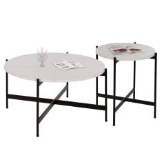 ΣΕΤ 2ΤΜΧ ΤΡΑΠΕΖΙΑ ΣΑΛΟΝΙΟΥ RONDA HM21089.04 MDF ΛΕΥΚΟ ΜΑΡΜΑΡΟ Φ80εκ & Φ50εκ |  Τραπέζια στο espiti