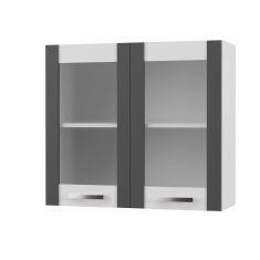 CHARLOTΤE Πάνω Ντουλάπι Με Τζάμι 80x30.5x71.8εκ με μεταλλικά χερούλια Γραφίτης AlphaB2B |  Ντουλάπια στο espiti