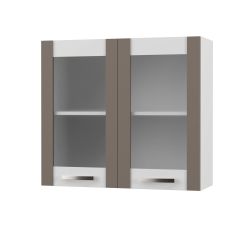 CHARLOTΤE Πάνω Ντουλάπι Με Τζάμι 80x30.5x71.8εκ με μεταλλικά χερούλια Μόκα AlphaB2B |  Ντουλάπια στο espiti